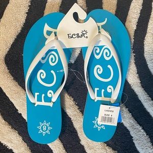 NWT turquoise and white flip flops